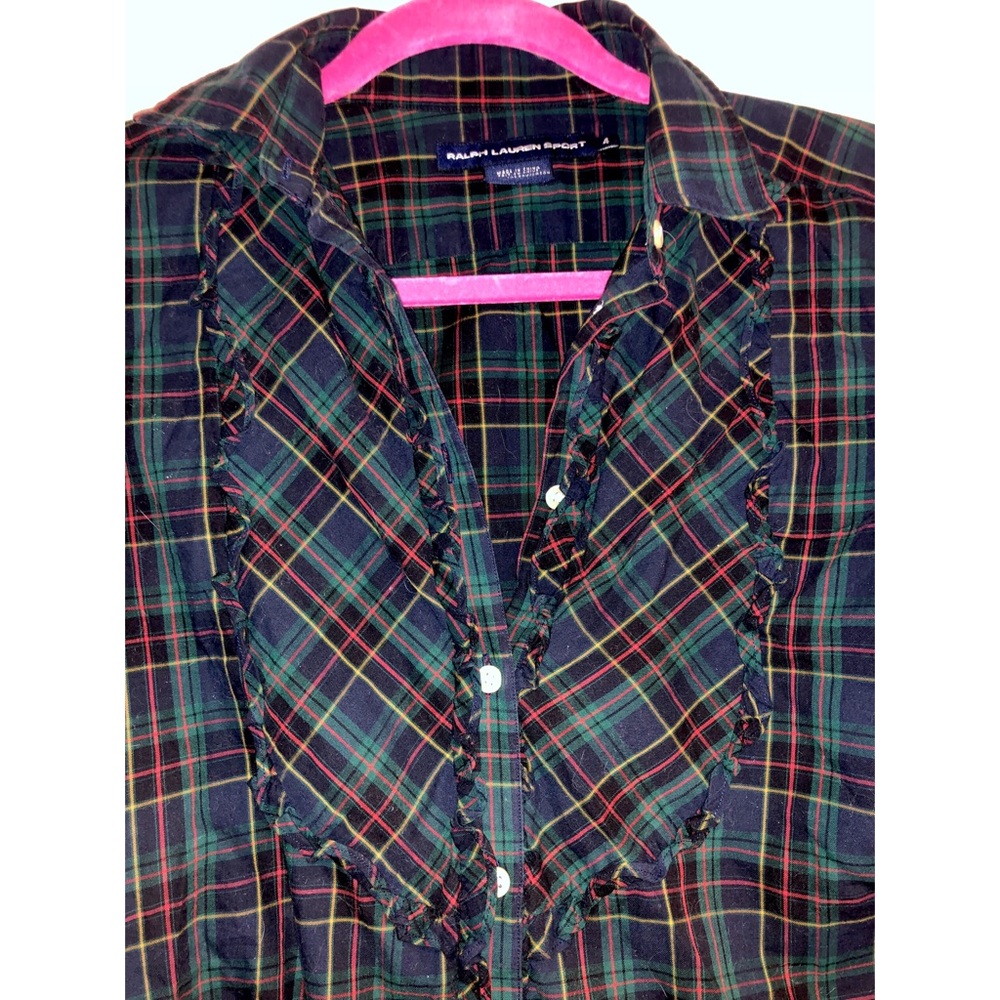 Plaid/Ruffled Ralph Lauren button down top